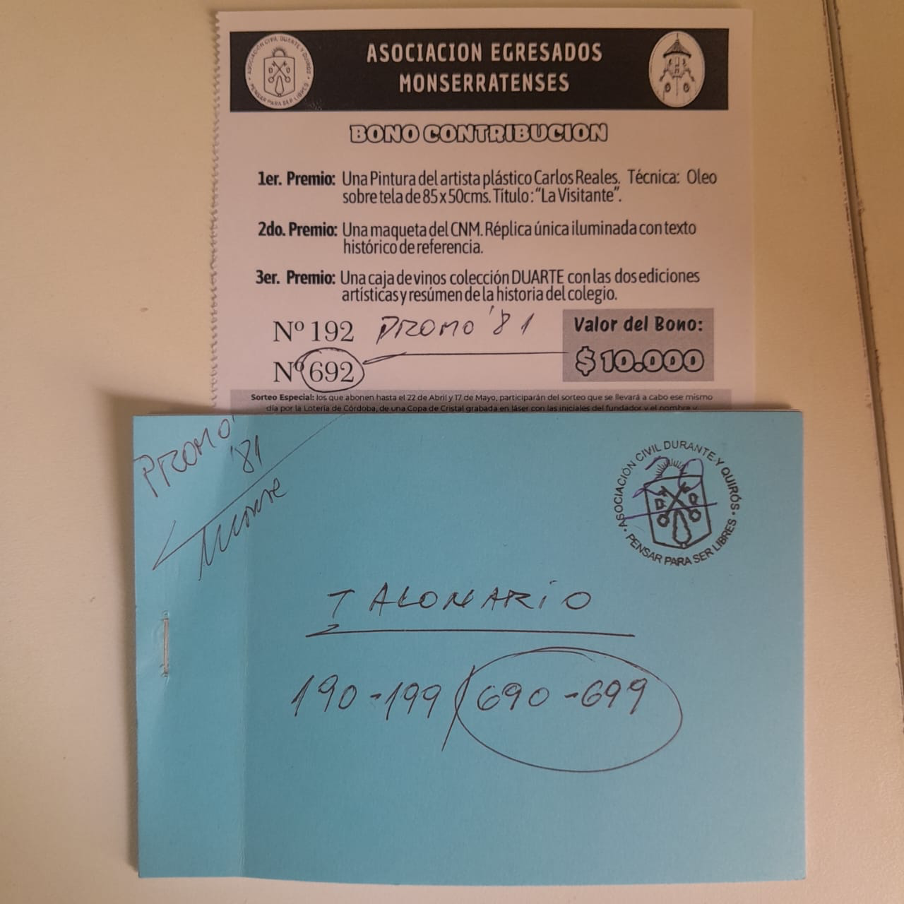 Talonario premiado de la Promoción ’81